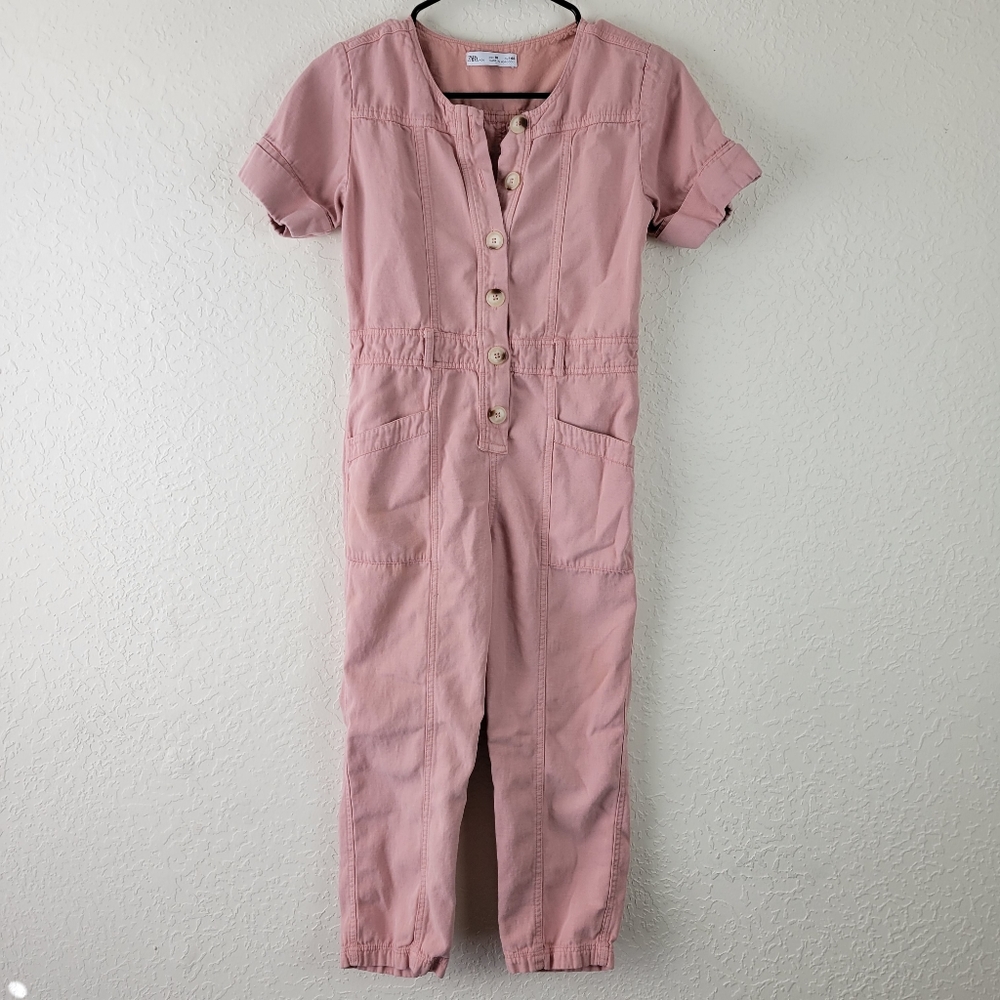 Zara Kids Girls Mauve Pink Denim Utility Jumpsuit 10